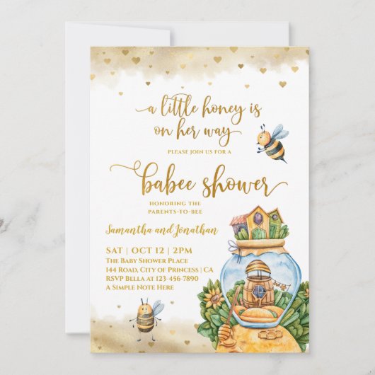 HoneyComb und Bienenillustration Baby Shower Einladung (Vorderseite)