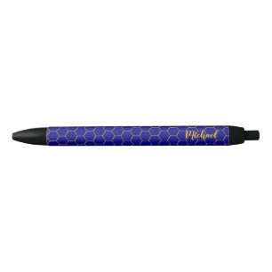 Honeycombs Gold Muster Navy Blue Hintergrund Kugelschreiber