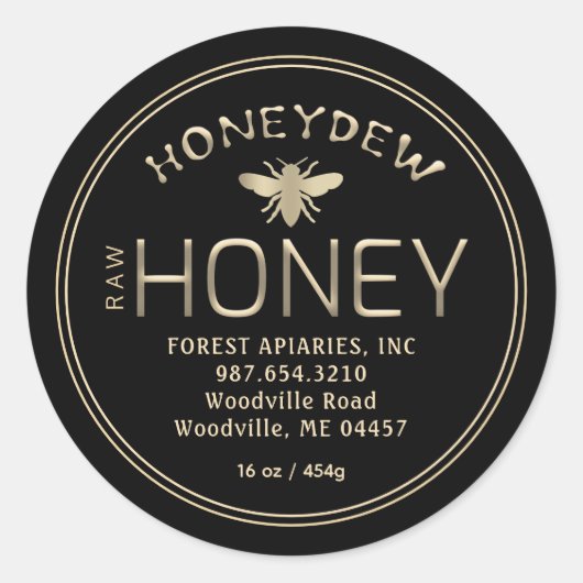 HONEYDEW FOREST HONEY Gold auf schwarz mit Biene Runder Aufkleber (Vorderseite)
