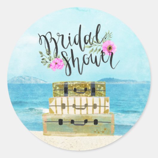 Honeymoon Bridal Dusche Einladung Sticker Tropica (Vorderseite)