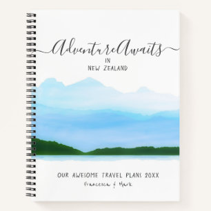 Honeymoon Couple Pläne Blue Watercolor Name Notizblock