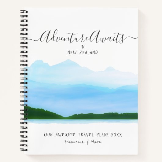 Honeymoon Couple Pläne Blue Watercolor Name Notizblock (Vorderseite)