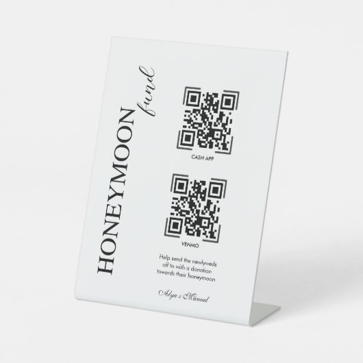 Honeymoon Eleganfonds Moderne Cash QR Code Hochzei Sockelschild (Vorderseite)