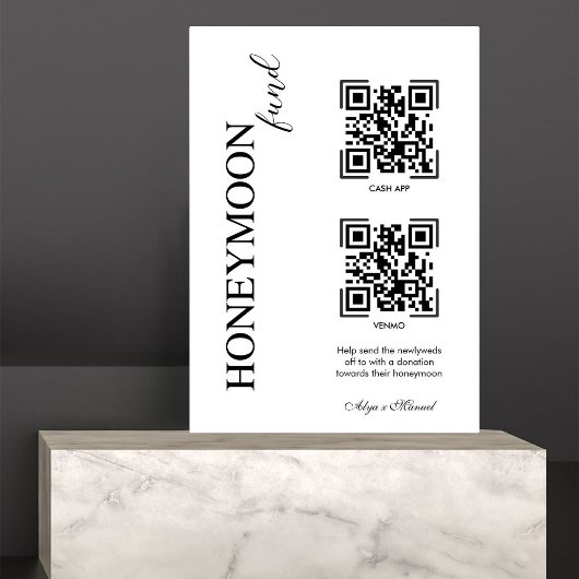 Honeymoon Eleganfonds Moderne Cash QR Code Hochzei Sockelschild
