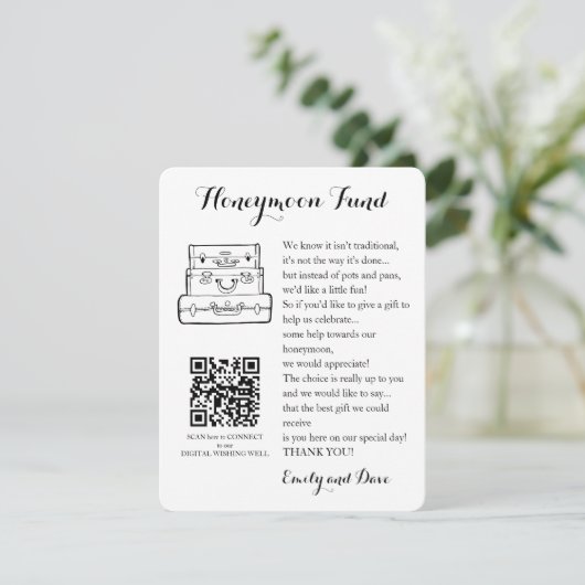 Honeymoon Fond Antrag Hochzeit QR CODE Begleitkarte (Stehend Vorderseite)