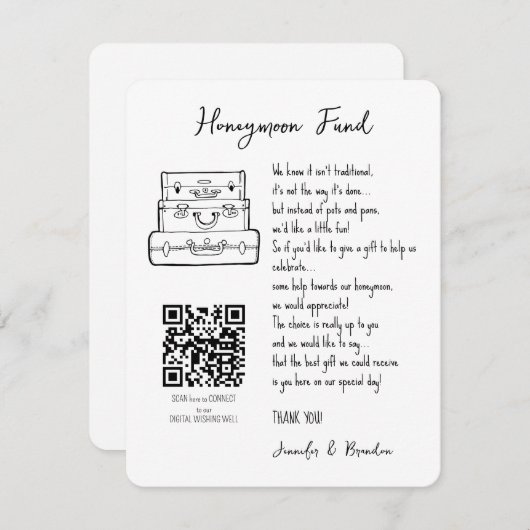 Honeymoon Fond Antrag Hochzeit QR CODE Begleitkarte (Vorne/Hinten)