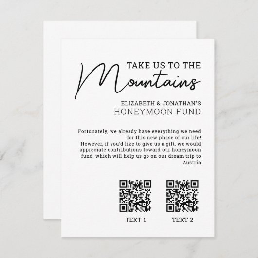 Honeymoon-Fonds moderner Bargeldcode Begleitkarte (Vorne/Hinten)