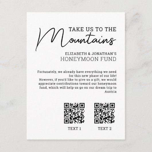 Honeymoon-Fonds moderner Bargeldcode Begleitkarte (Vorderseite)