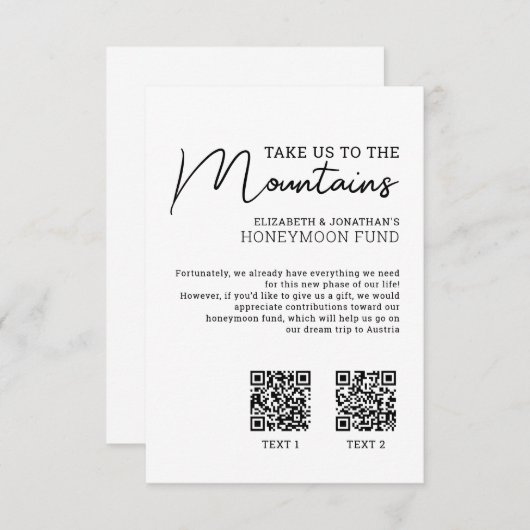 Honeymoon-Fonds moderner Bargeldcode Begleitkarte (Vorne/Hinten)