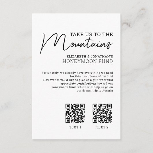 Honeymoon-Fonds moderner Bargeldcode Begleitkarte (Vorderseite)