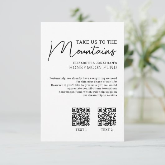 Honeymoon-Fonds moderner Bargeldcode Begleitkarte (Stehend Vorderseite)