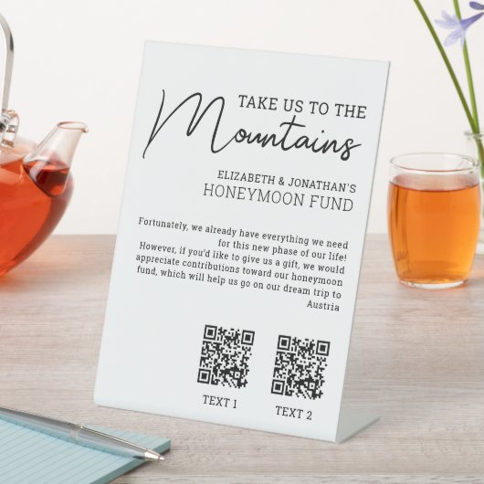 Honeymoon-Fonds moderner Bargeldcode Sockelschild (In Situ)