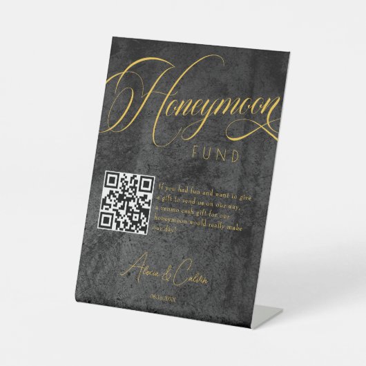 Honeymoon Fun Calligraphy Script QR Code Wedding Sockelschild (Vorderseite)