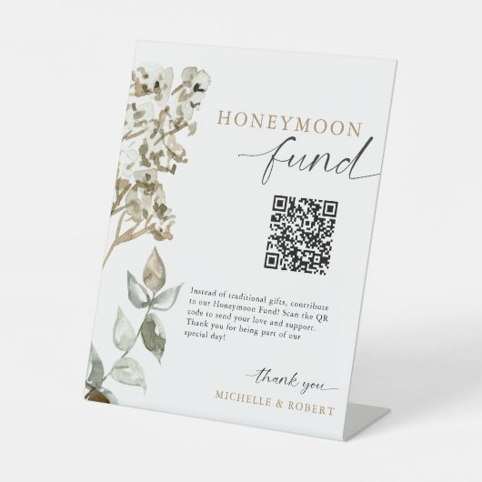 Honeymoon Fund Boho Pampas Grass Wedding Elegant Sockelschild (Vorderseite)