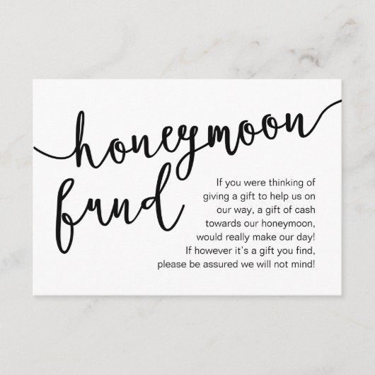 Honeymoon Fund Cash Wish, ein Hinweis auf Geschenk Begleitkarte (Vorderseite)