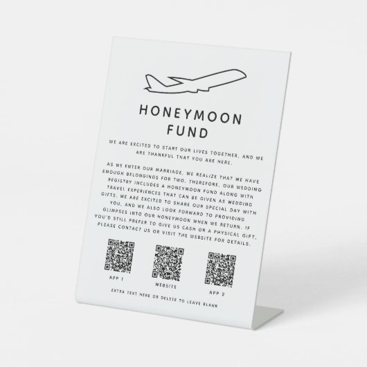 Honeymoon Fund Digital QR Code 2 Apps & Website Sockelschild (Vorderseite)