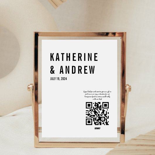 Honeymoon Fund Elegance Cash QR Code Wedding Sign Sockelschild