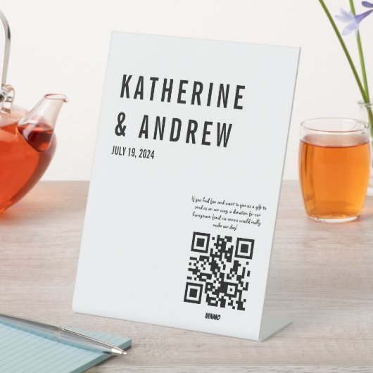 Honeymoon Fund Elegance Cash QR Code Wedding Sign Sockelschild (In Situ)