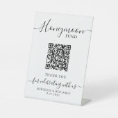Honeymoon Fund Elegante Kalligraphie QR Code Hochz Sockelschild (Vorderseite)