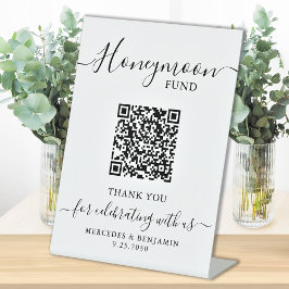Honeymoon Fund Elegante Kalligraphie QR Code Hochz Sockelschild