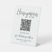 Honeymoon Fund Elegante Script QR Code Hochzeit Sockelschild (Vorderseite)