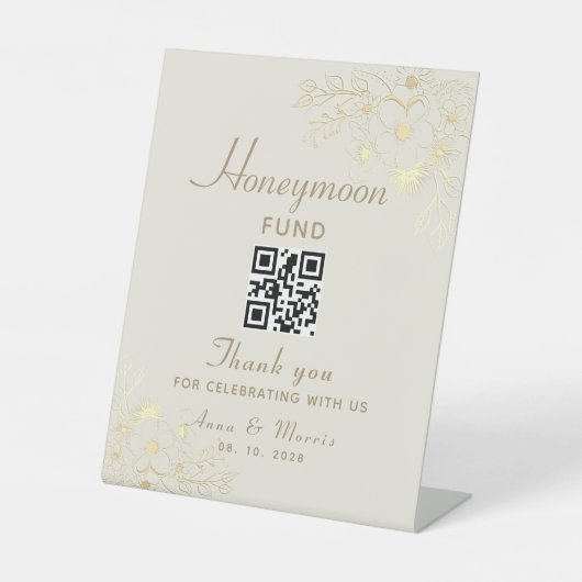 Honeymoon Fund Gold Wedding QR Code Sockelschild (Vorderseite)