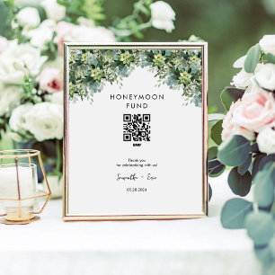 Honeymoon Fund Grüne Cash QR Code Wedding Sign Sockelschild