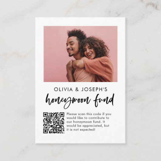 Honeymoon Fund | Lässiges Skript-Foto und QR-Code Begleitkarte (Vorderseite)