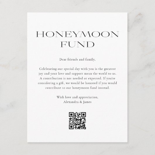 Honeymoon Fund Minimal Schwarz-weiße Wünsche Gut Begleitkarte (Vorderseite)