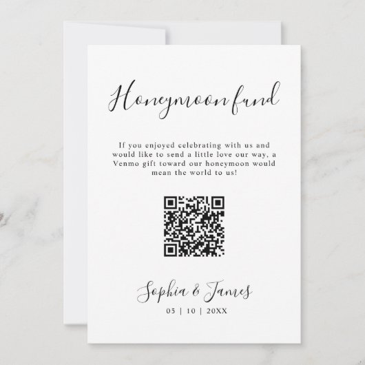 Honeymoon Fund Minimalistisch Wedding QR Code Sign Einladung (Vorderseite)
