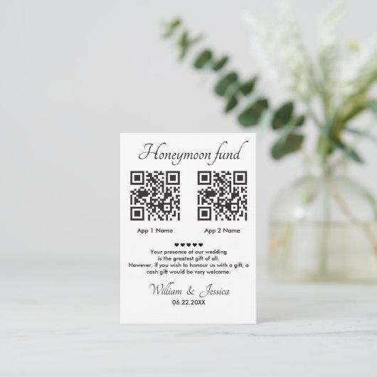 Honeymoon Fund mit 2 QR Code Begleitkarte (Stehend Vorderseite)
