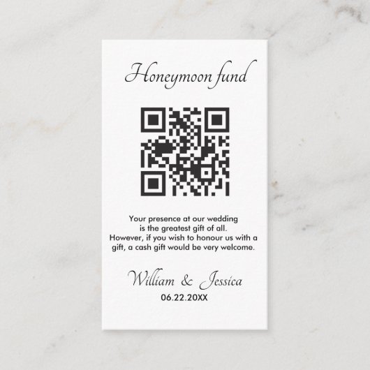 Honeymoon Fund mit QR Code Enclosure Card Begleitkarte (Vorderseite)