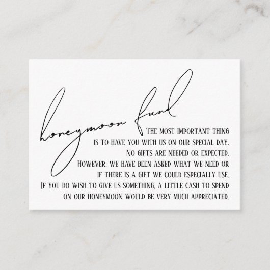 Honeymoon Fund Modern Slim Handwriting White Begleitkarte (Vorderseite)