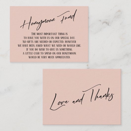 Honeymoon Fund Moderne Handwriting Simple Blush Begleitkarte (Vorne/Hinten)