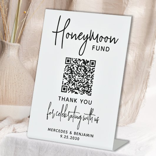 Honeymoon Fund Moderne Kalligrafie QR Code Wedding Sockelschild