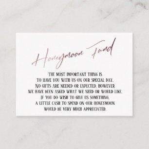 Honeymoon Fund Moderne Rose Gold Handwriting Begleitkarte