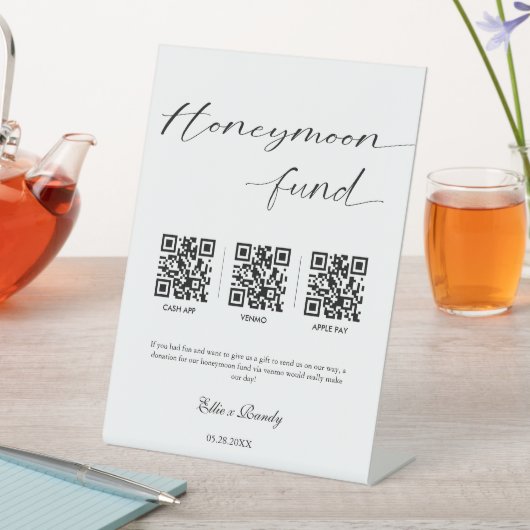 Honeymoon Fund Modernes Cash QR Code Hochzeit Sockelschild (In Situ)