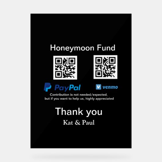 Honeymoon Fund PayPal Venmo QR Code Vielen Dank Acrylschild (Vorderseite)