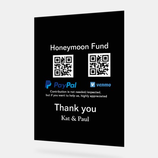 Honeymoon Fund PayPal Venmo QR Code Vielen Dank Acrylschild (Winkel)