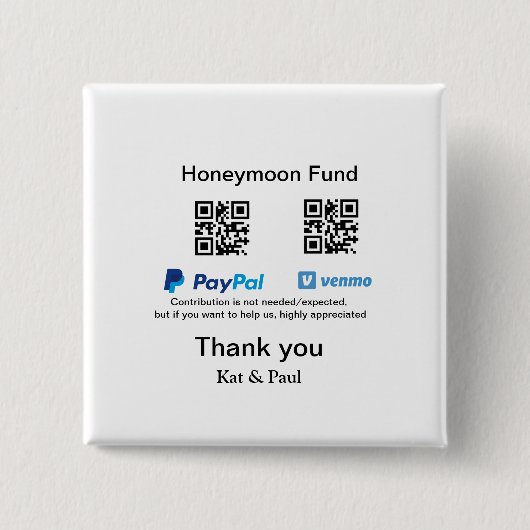 Honeymoon Fund PayPal Venmo QR Code Vielen Dank Button (Vorderseite)