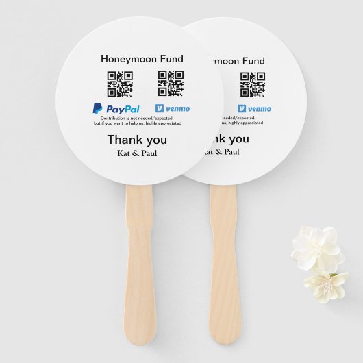 Honeymoon Fund PayPal Venmo QR Code Vielen Dank Fächer (Vorne und Hinten)