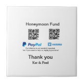 Honeymoon Fund PayPal Venmo QR Code Vielen Dank Fliese (Vorderseite)