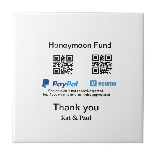 Honeymoon Fund PayPal Venmo QR Code Vielen Dank Fliese (Vorderseite)
