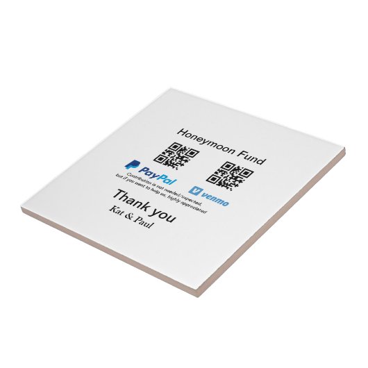 Honeymoon Fund PayPal Venmo QR Code Vielen Dank Fliese (Seite)