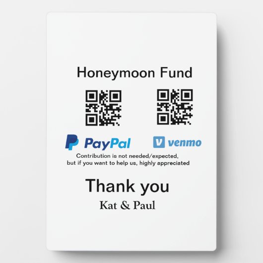 Honeymoon Fund PayPal Venmo QR Code Vielen Dank Fotoplatte (Vorderseite)