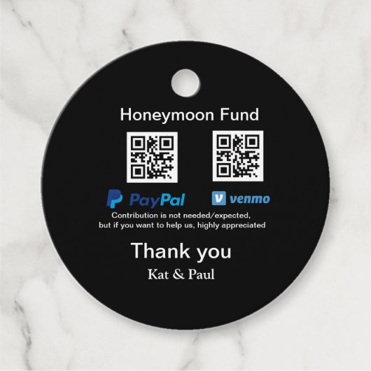 Honeymoon Fund PayPal Venmo QR Code Vielen Dank Geschenkanhänger (Vorderseite)