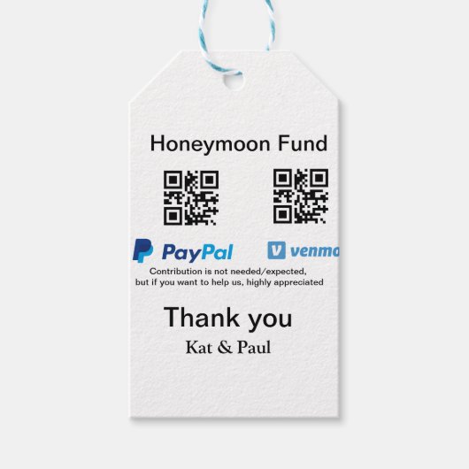 Honeymoon Fund PayPal Venmo QR Code Vielen Dank Geschenkanhänger (Vorderseite)