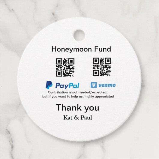 Honeymoon Fund PayPal Venmo QR Code Vielen Dank Geschenkanhänger (Vorderseite)