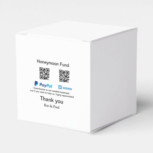 Honeymoon Fund PayPal Venmo QR Code Vielen Dank Geschenkschachtel (Vorderseite)