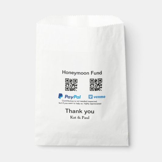 Honeymoon Fund PayPal Venmo QR Code Vielen Dank Geschenktütchen (Vorderseite)